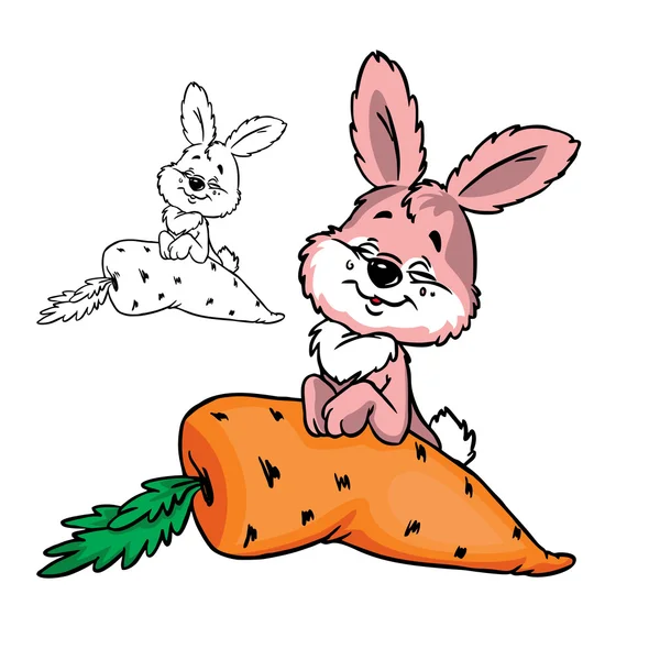 Cute bushy bunny with carrot — Stock Vector